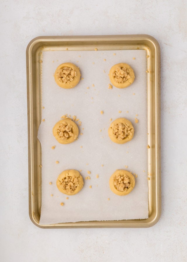 overhead view of coffee cake cookies ready to go into the oven