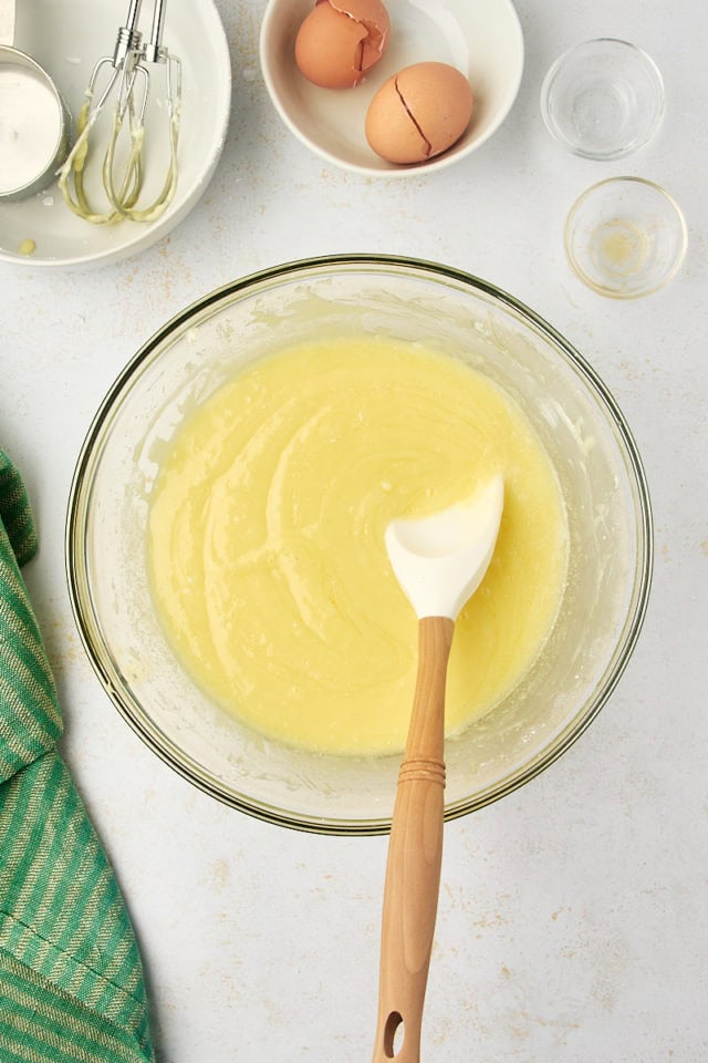 overhead view of mixed gooey butter cake filling