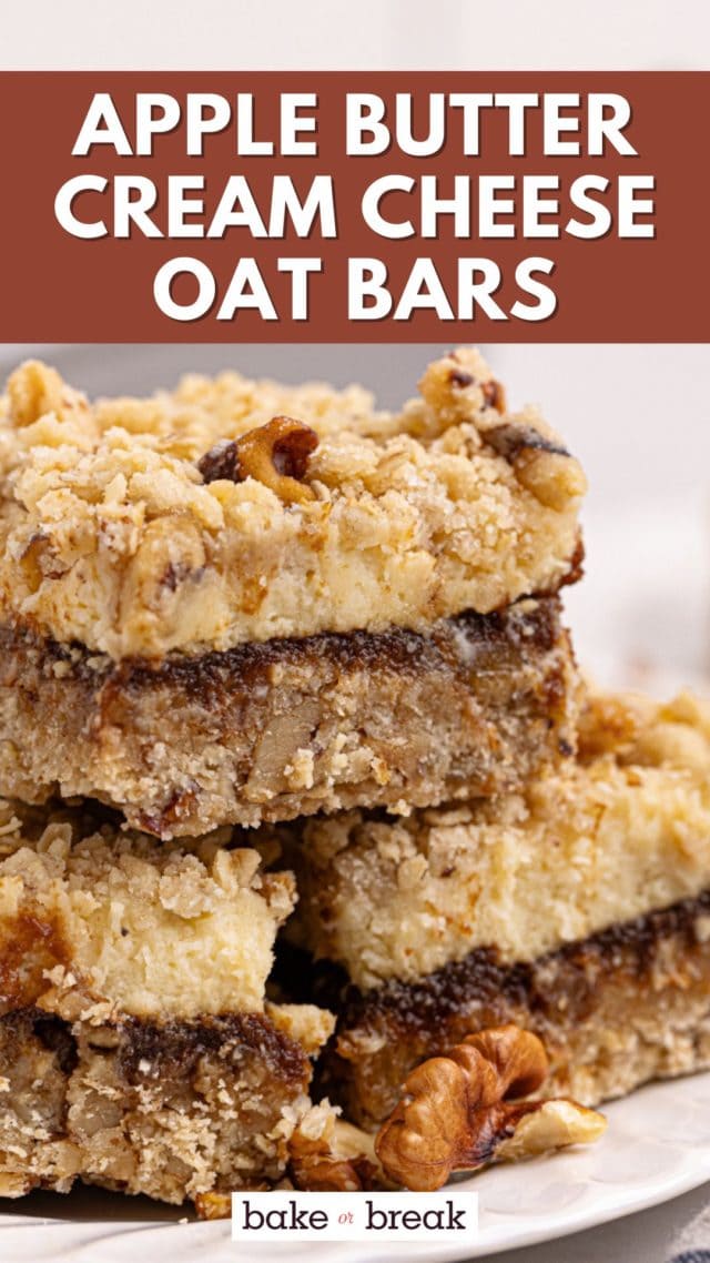 apple butter cream cheese oat bars stacked on a plate