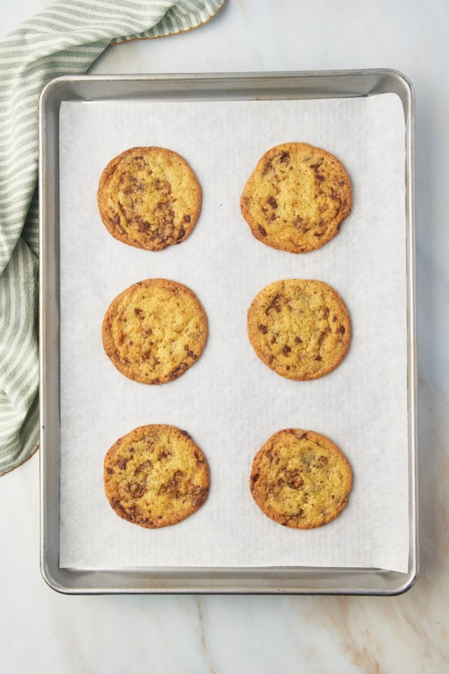 Heath bar cookies on baking sheet