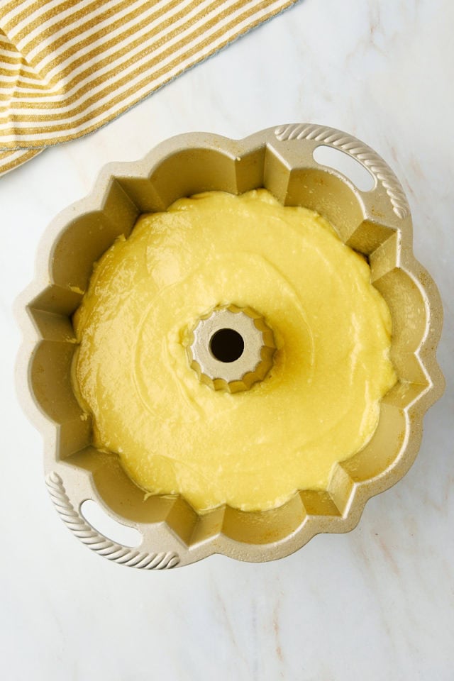 overhead view of Kentucky butter cake in a Bundt pan