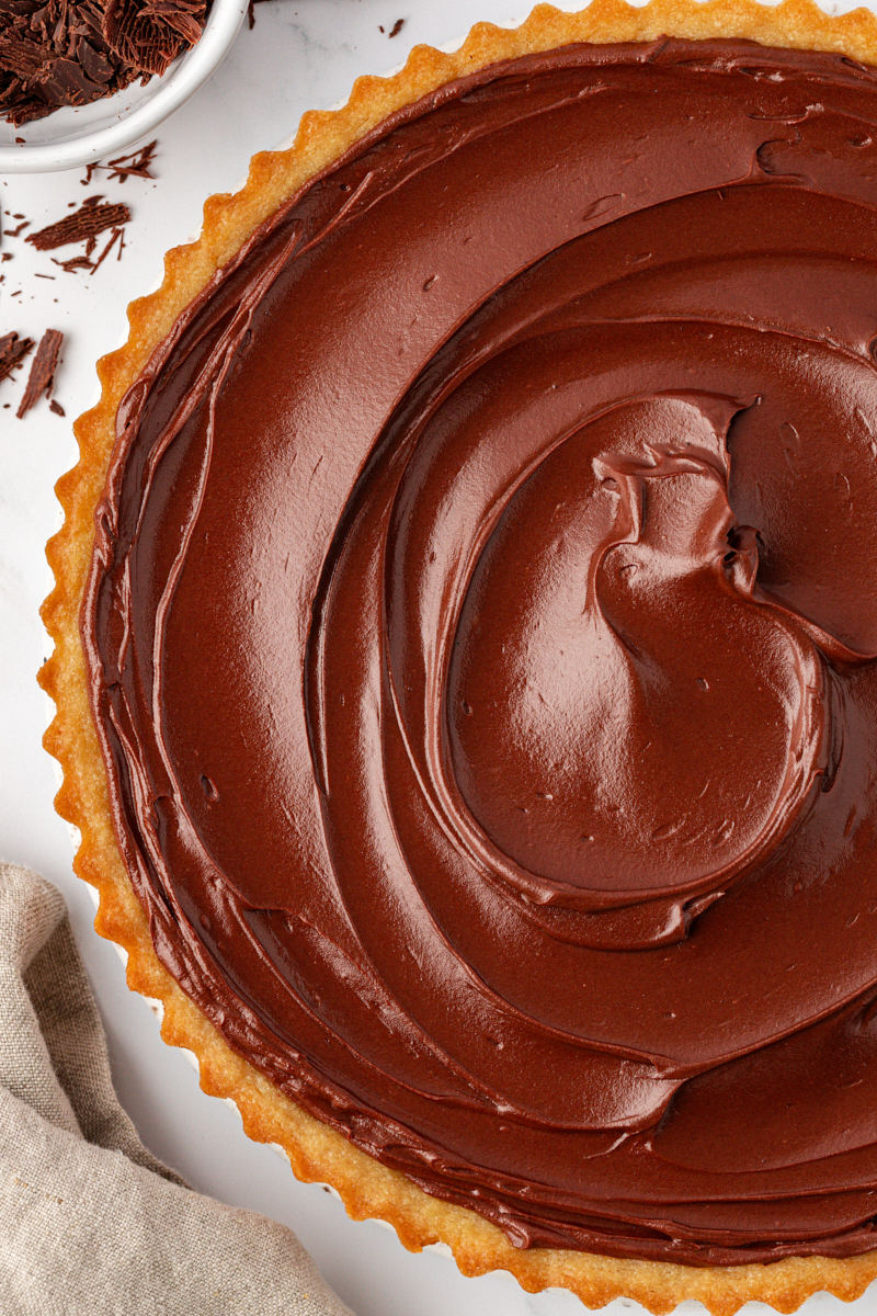 overhead view of chocolate mascarpone tart