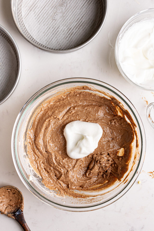 Adding egg whites to German chocolate cake batter