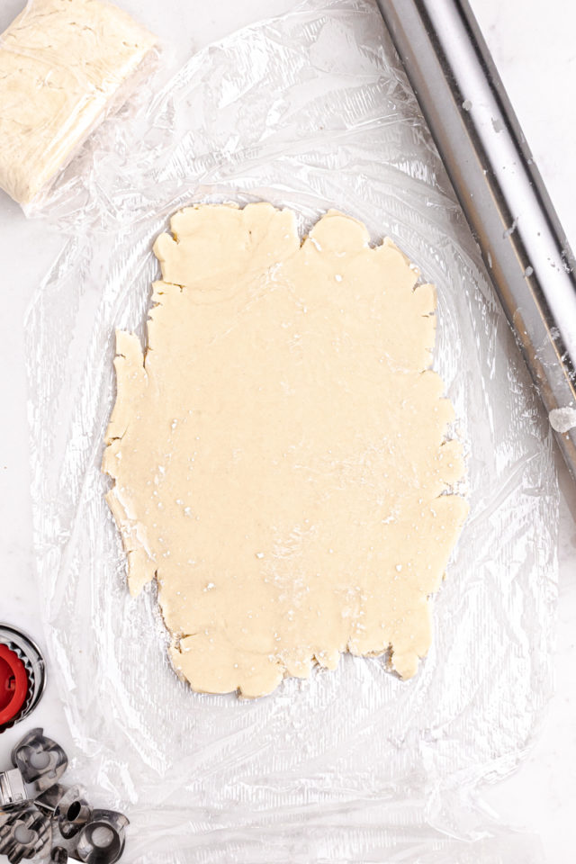 overhead view of rolled Linzer cookie dough