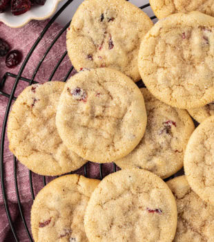 overhead view of macadamia butter cookies on a wire rack