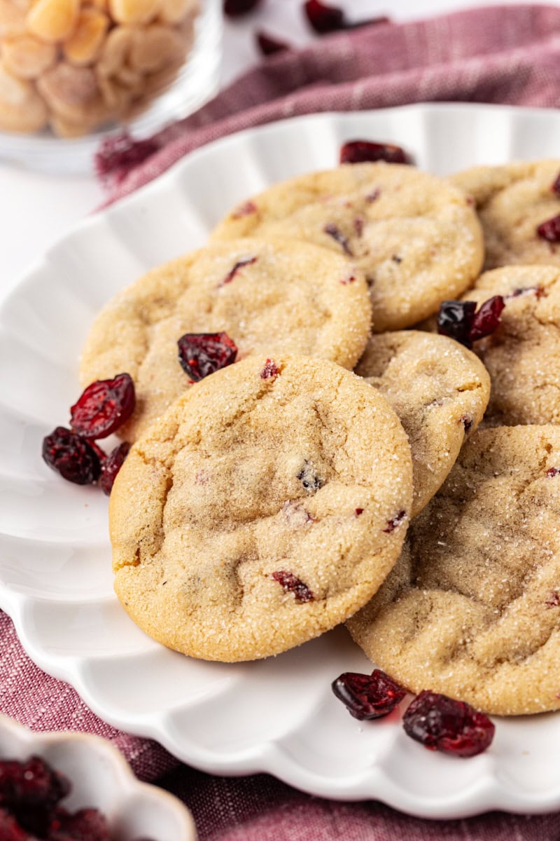 macadamia butter cookies on a white plate