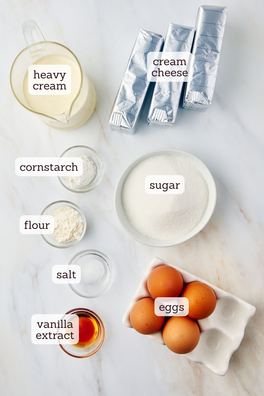 overhead view of ingredients for basque cheesecake