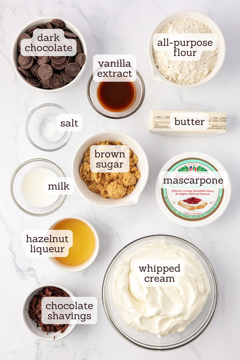 overhead view of ingredients for chocolate mascarpone tart