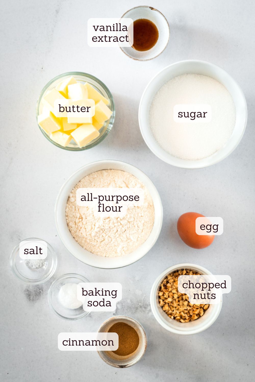 overhead view of ingredients for cinnamon roll cookies