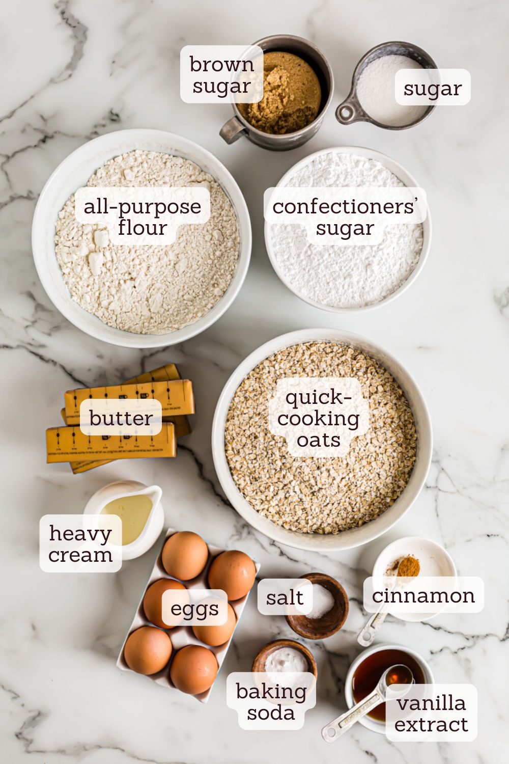 overhead view of ingredients for oatmeal cream pies