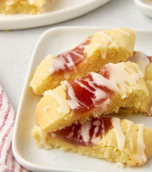 raspberry ribbon cookies on a white plate