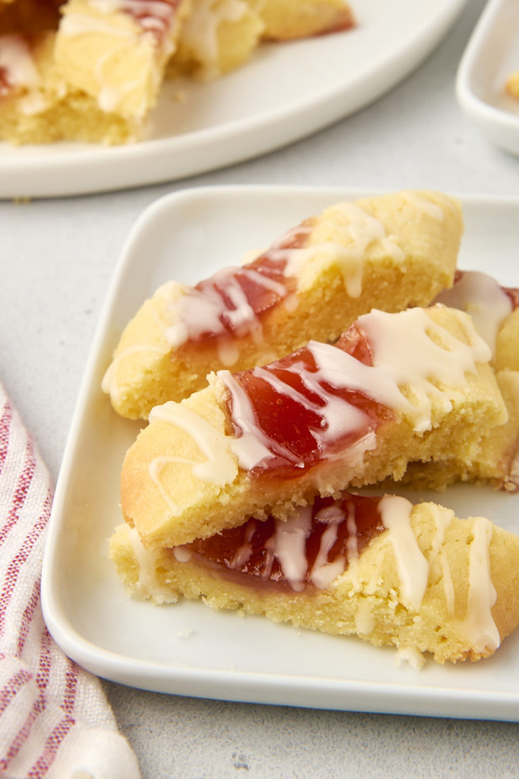 raspberry ribbon cookies on a white plate