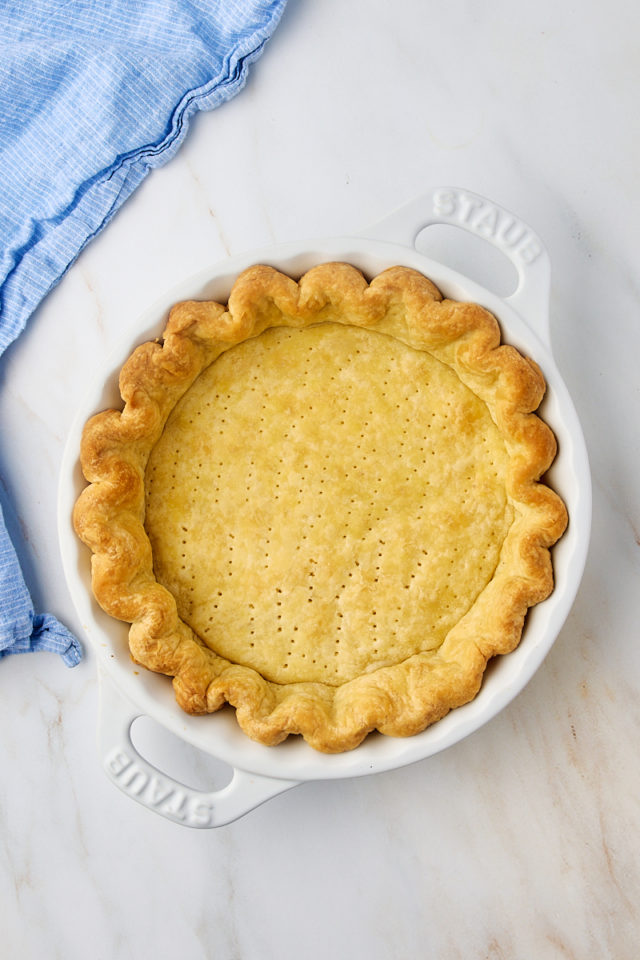 overhead view of baked pie crust