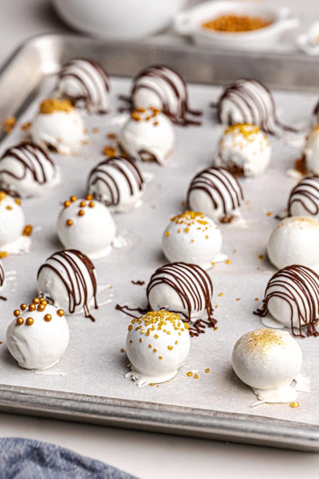 gingerbread truffles placed on a baking sheet to set