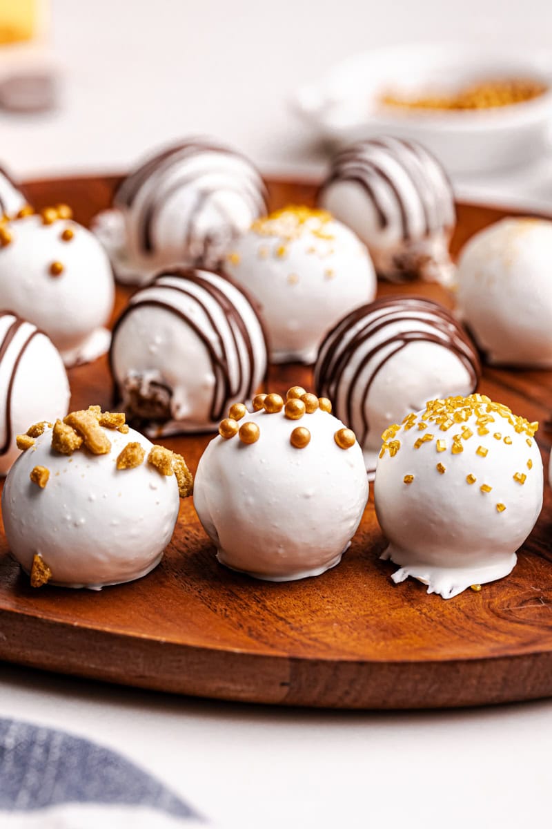 gingerbread truffles on a wooden platter