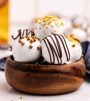 gingerbread truffles in a small wooden bowl