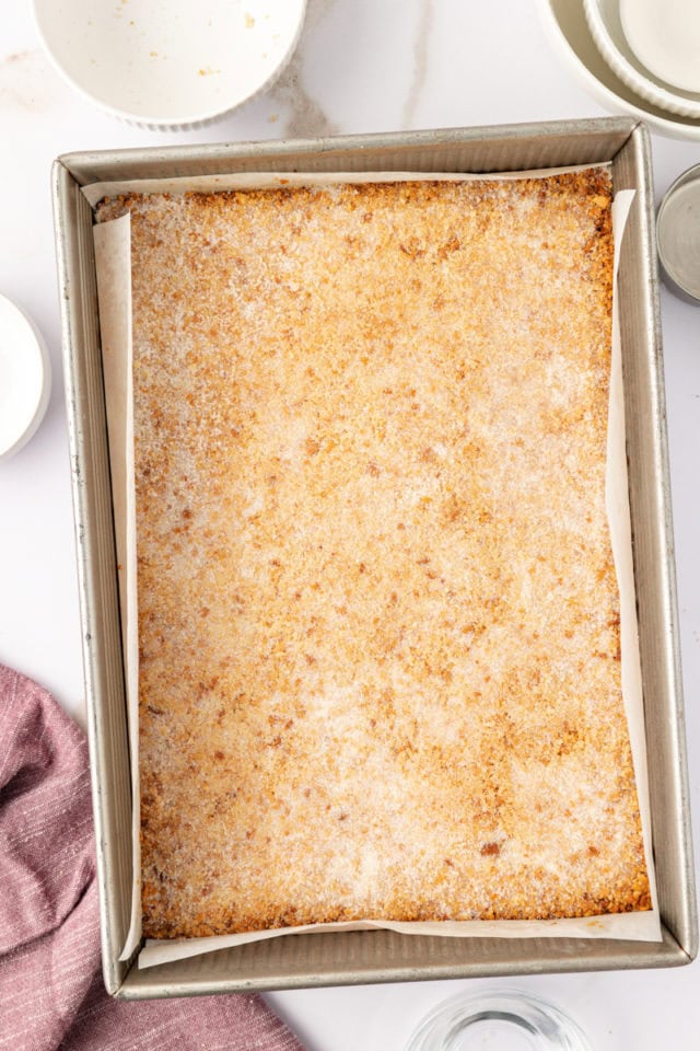 overhead view of freshly baked macadamia shortbread