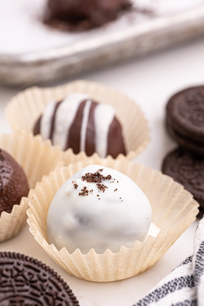 Oreo truffles in mini muffin liners