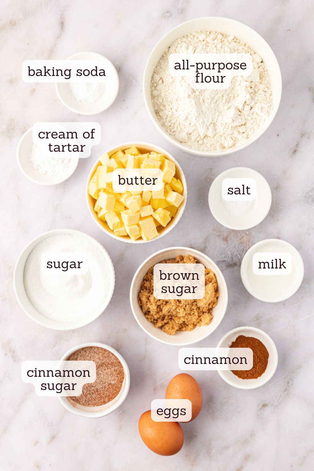 overhead view of ingredients for brown butter snickerdoodles