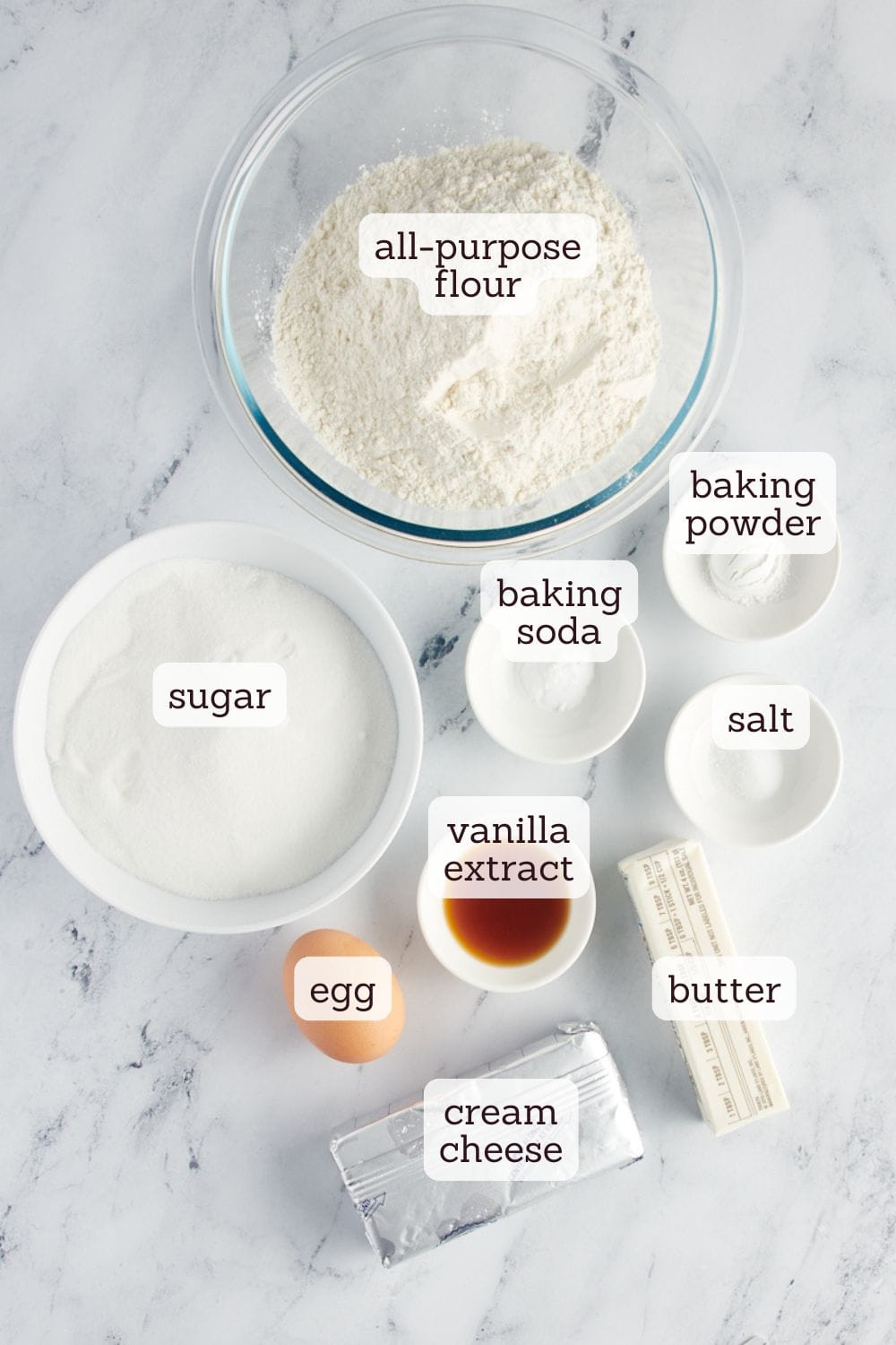 overhead view of ingredients for sugar cookies