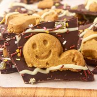 close-up view of a piece of gingerbread bark with more bark behind