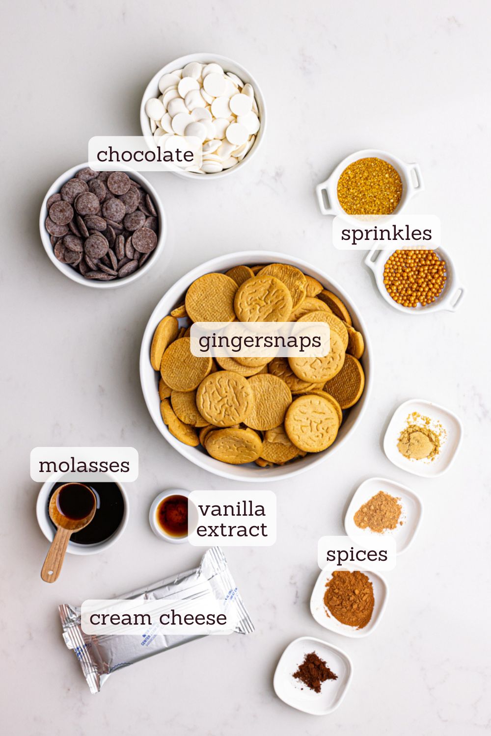 overhead view of ingredients for gingerbread truffles