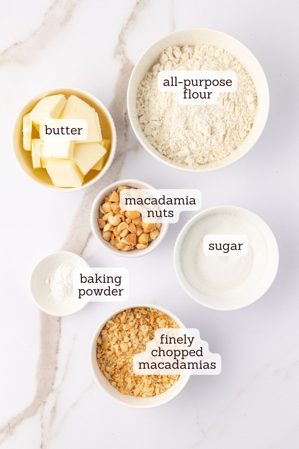 overhead view of ingredients for macadamia shortbread