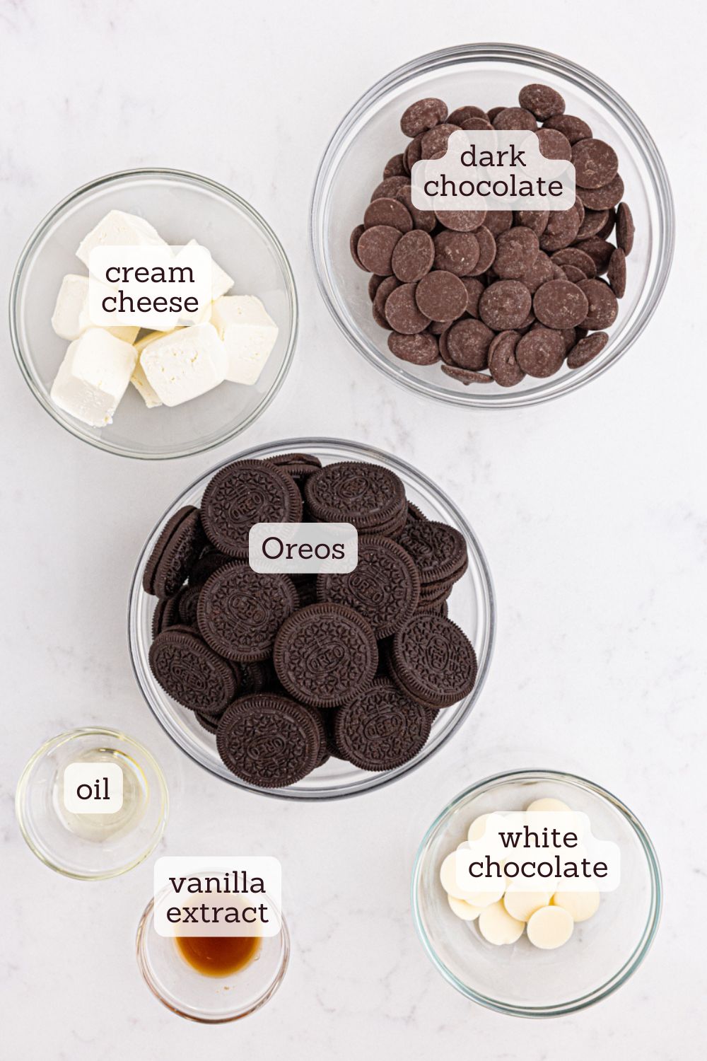 overhead view of ingredients for Oreo truffles