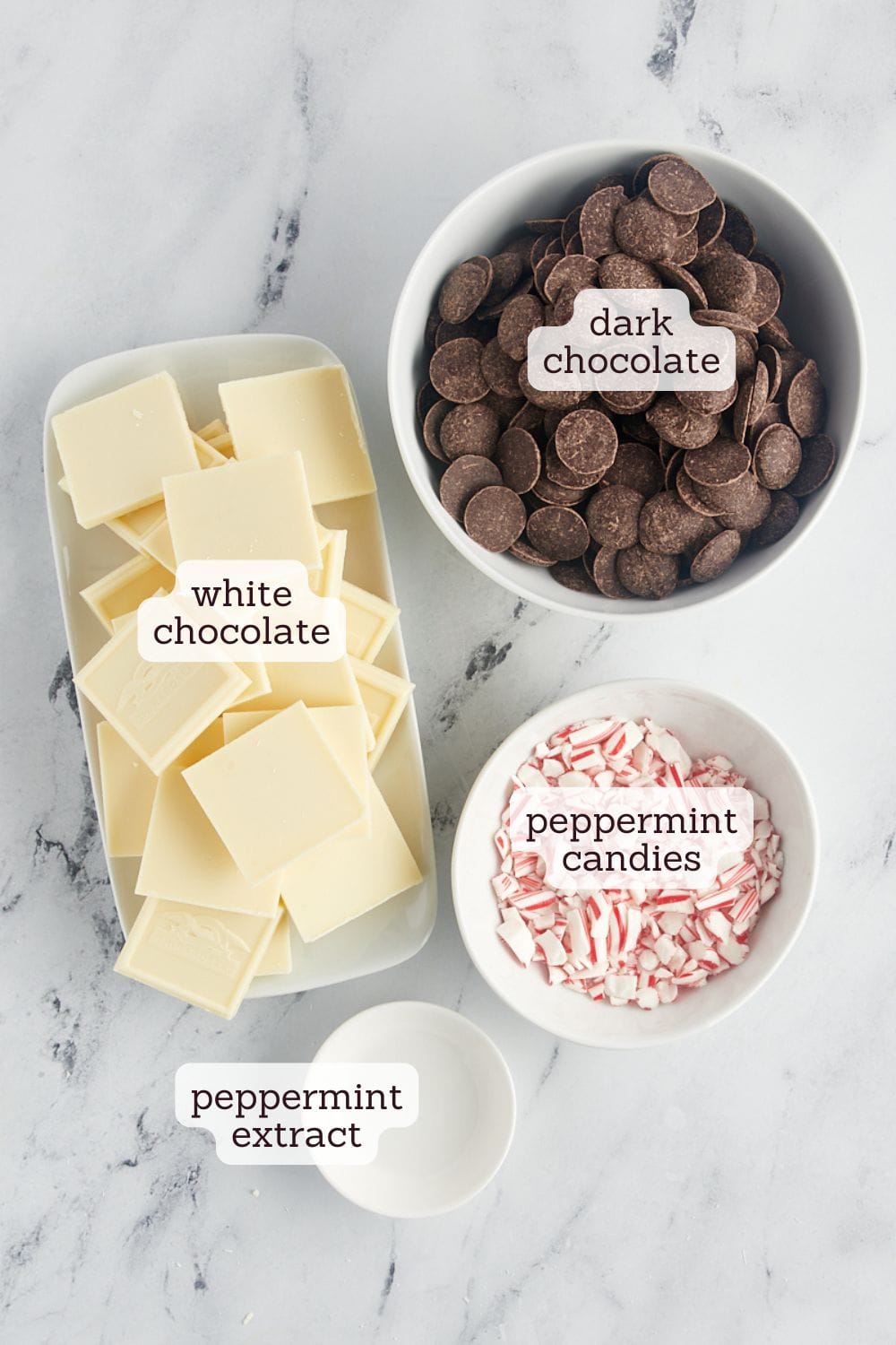 overhead view of ingredients for peppermint bark