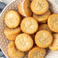 overhead view of white chocolate blondies on a white plate