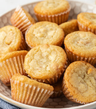 white chocolate blondies on a white plate