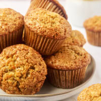 banana muffins piled on a plate