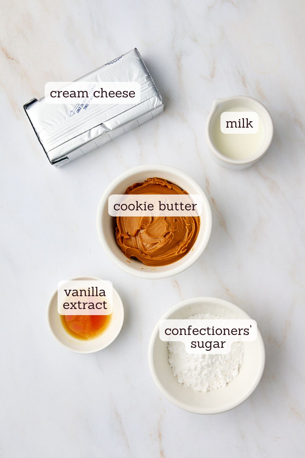 overhead view of ingredients for cookie butter dip