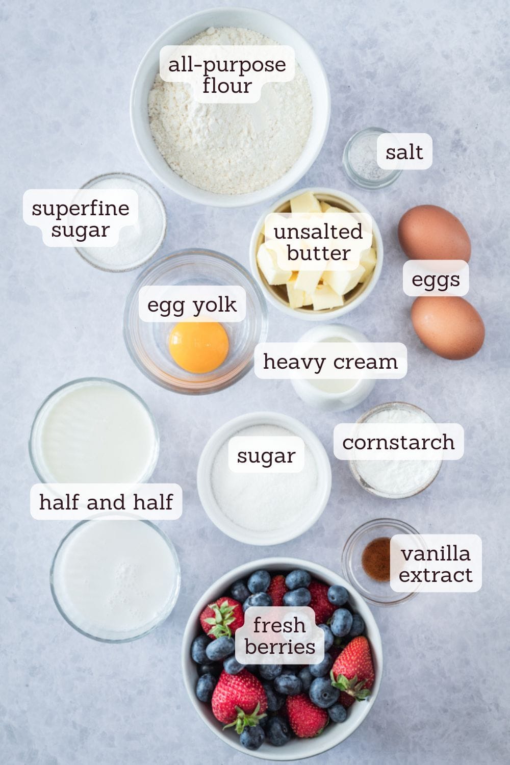 overhead view of ingredients for fresh berry tart