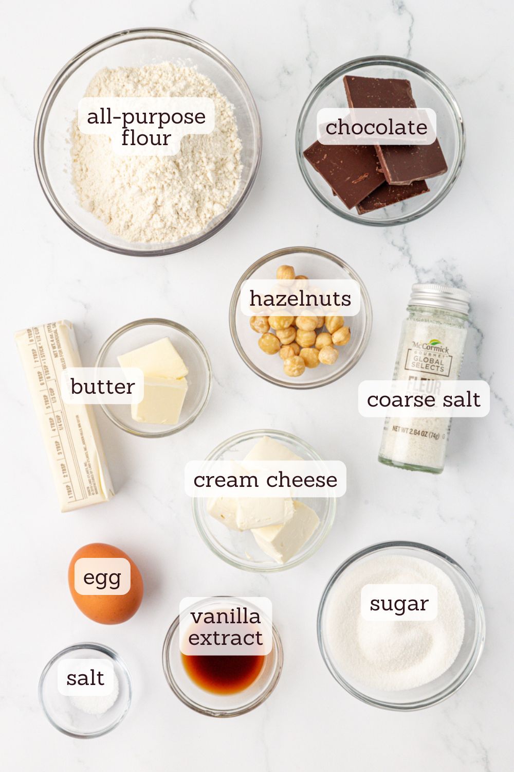 overhead view of ingredients for brownie tassies