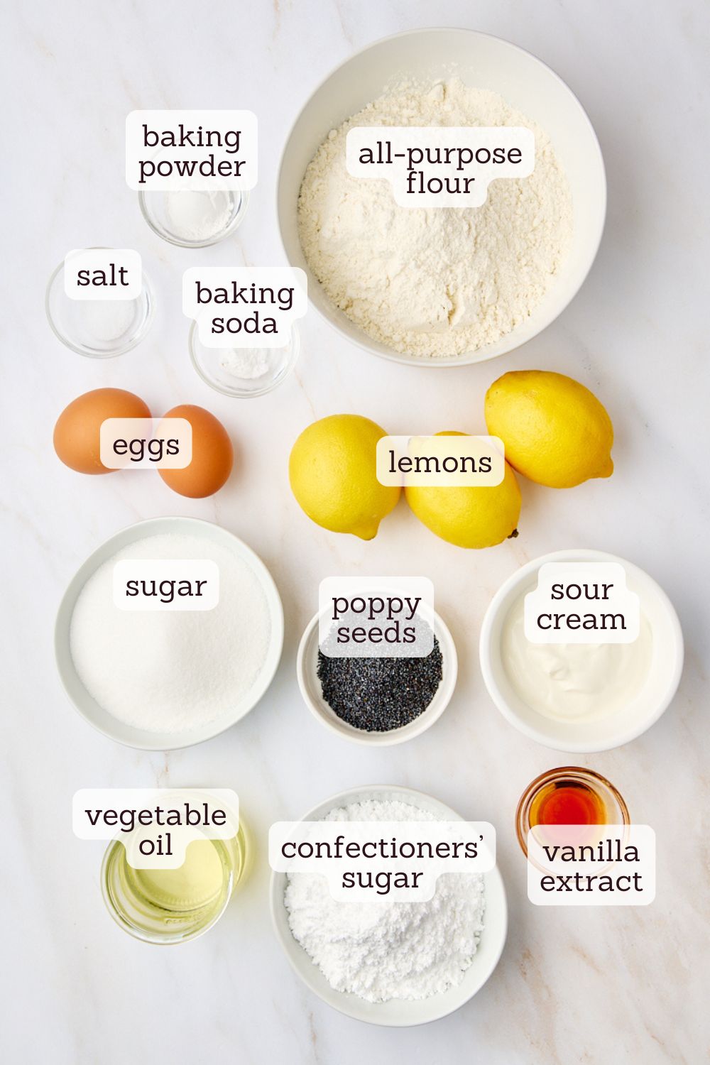 overhead view of ingredients for lemon poppy seed loaf