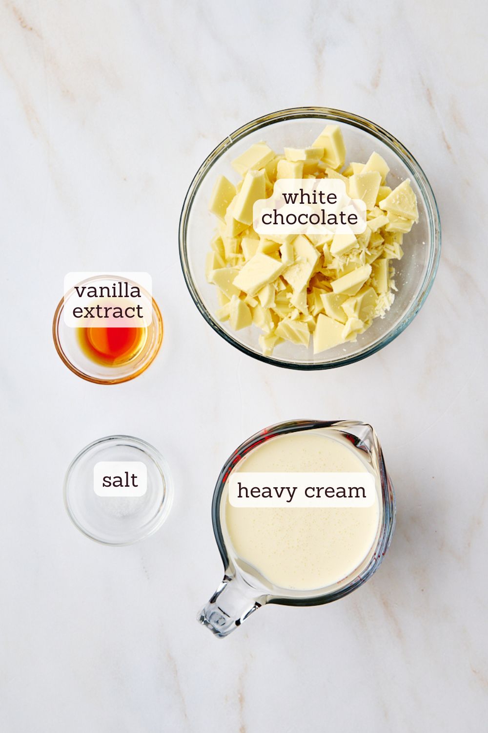 overhead view of ingredients for white chocolate mousse
