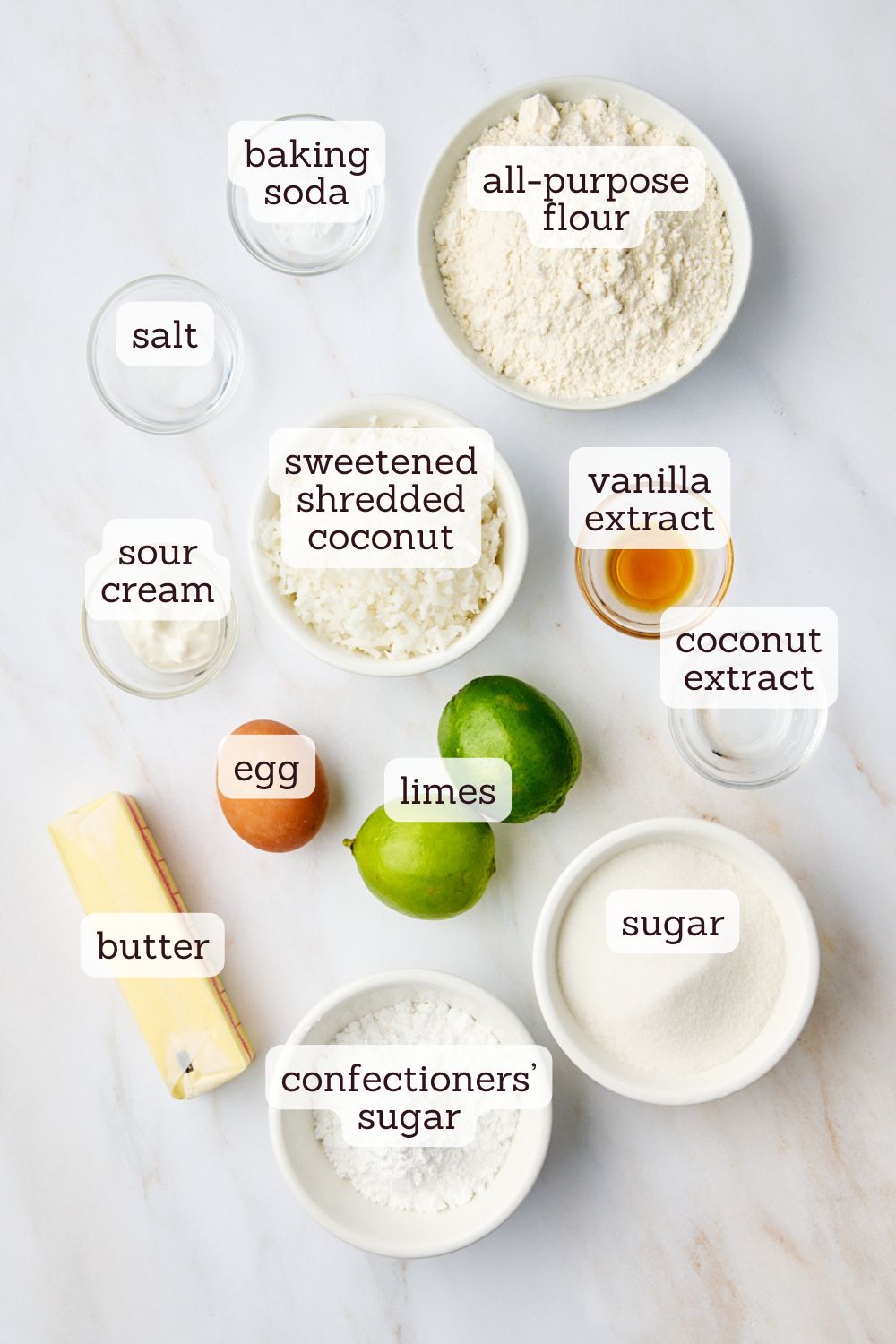 overhead view of ingredients for coconut lime cookies
