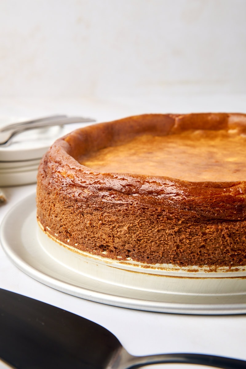 New York cheesecake on a metal springform pan base