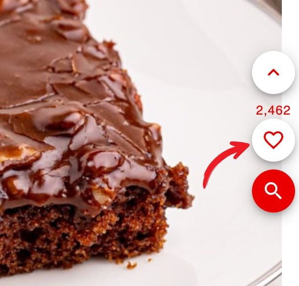 save and search buttons on a web page with a slice of chocolate cake partially visible