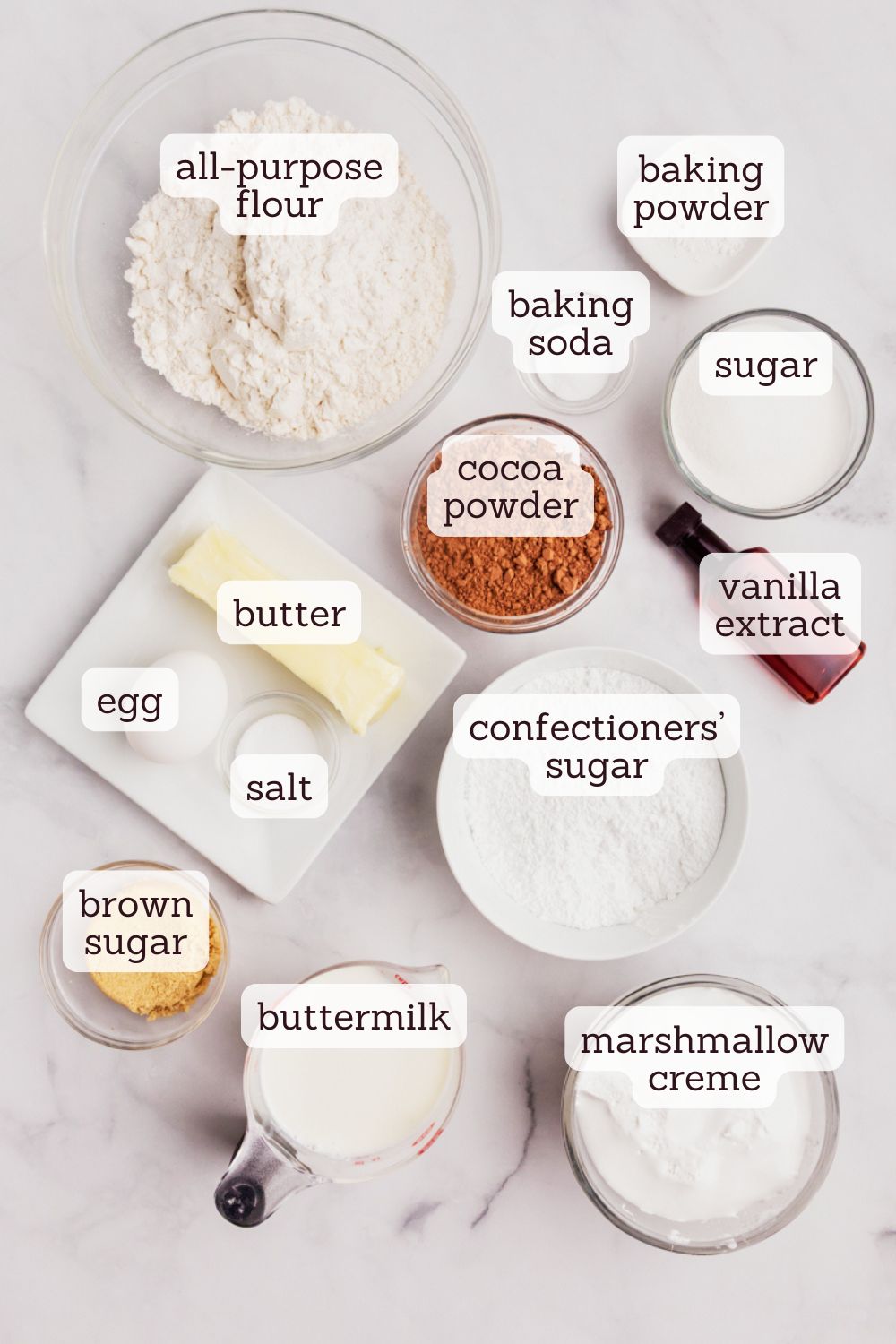 overhead view of ingredients for whoopie pies