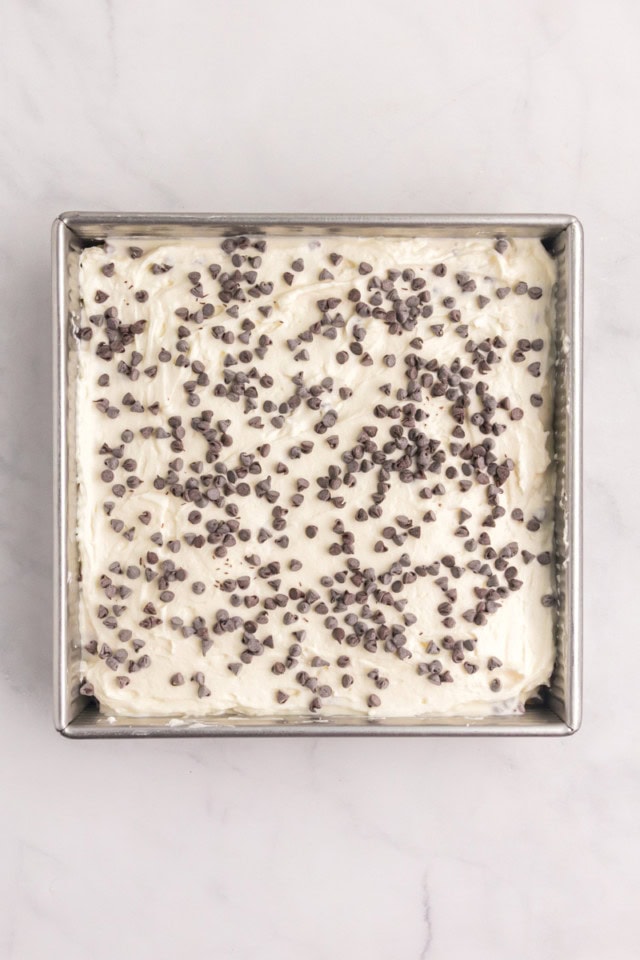 overhead view of assembled cannoli icebox cake ready to chill