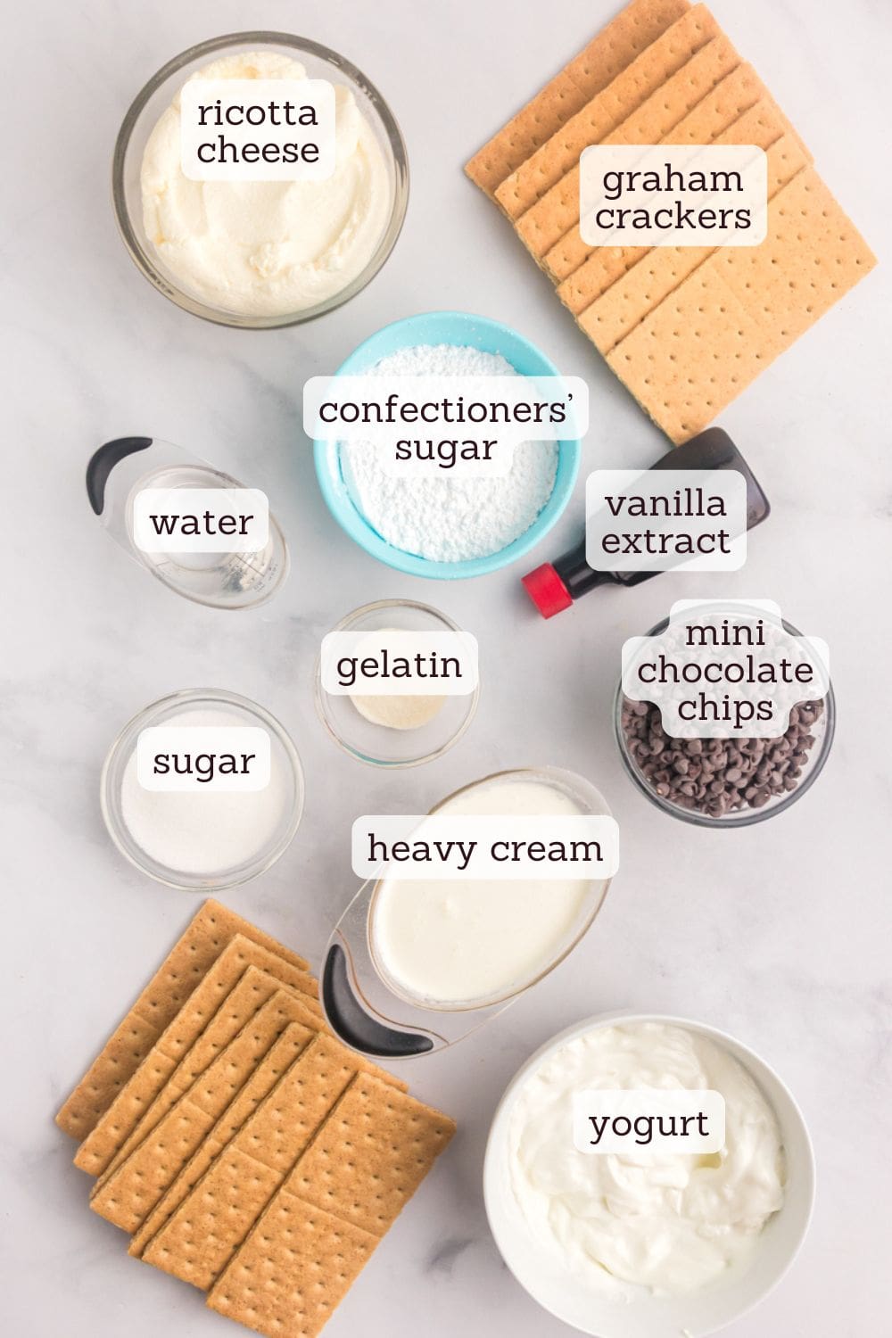 overhead view of ingredients for cannoli icebox cake