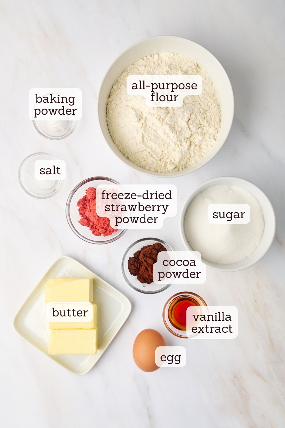 overhead view of ingredients for Neapolitan cookies