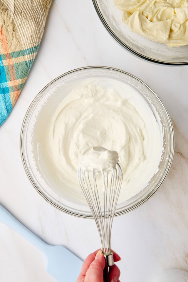 overhead view of cream whipped to soft peaks