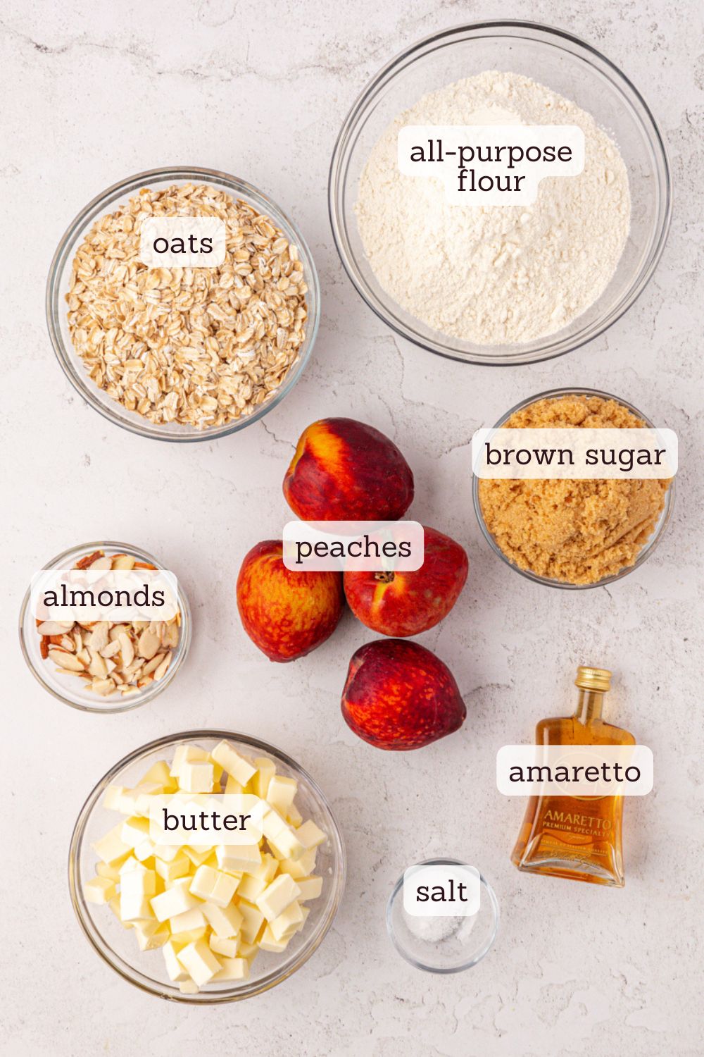 overhead view of ingredients for peach bars