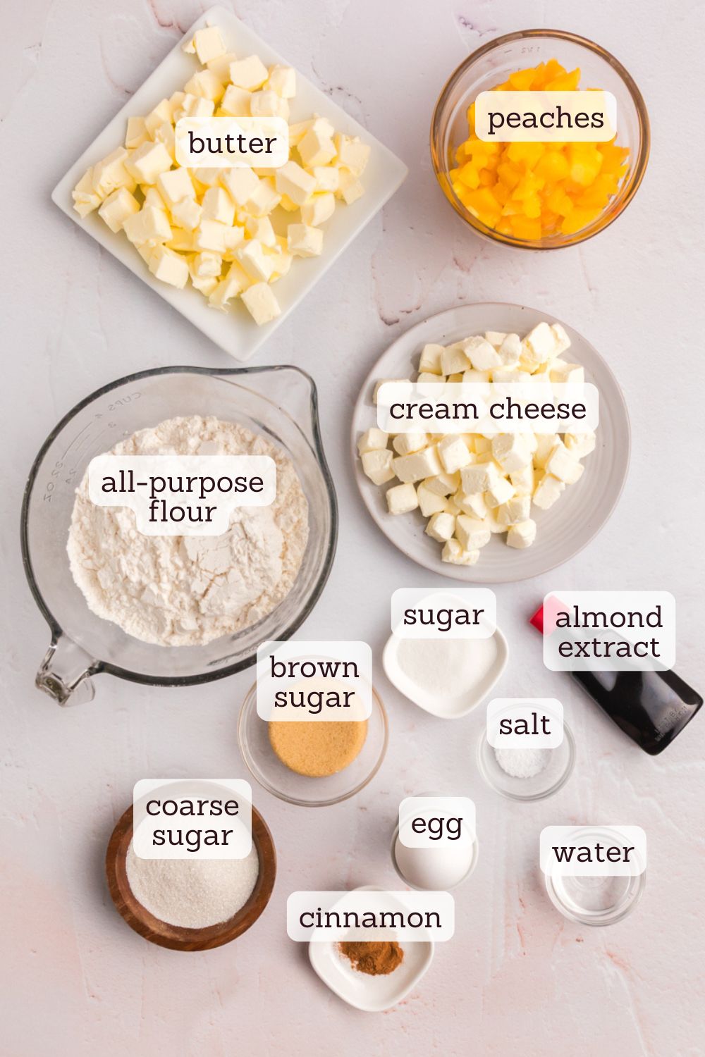 overhead view of ingredients for peach hand pies