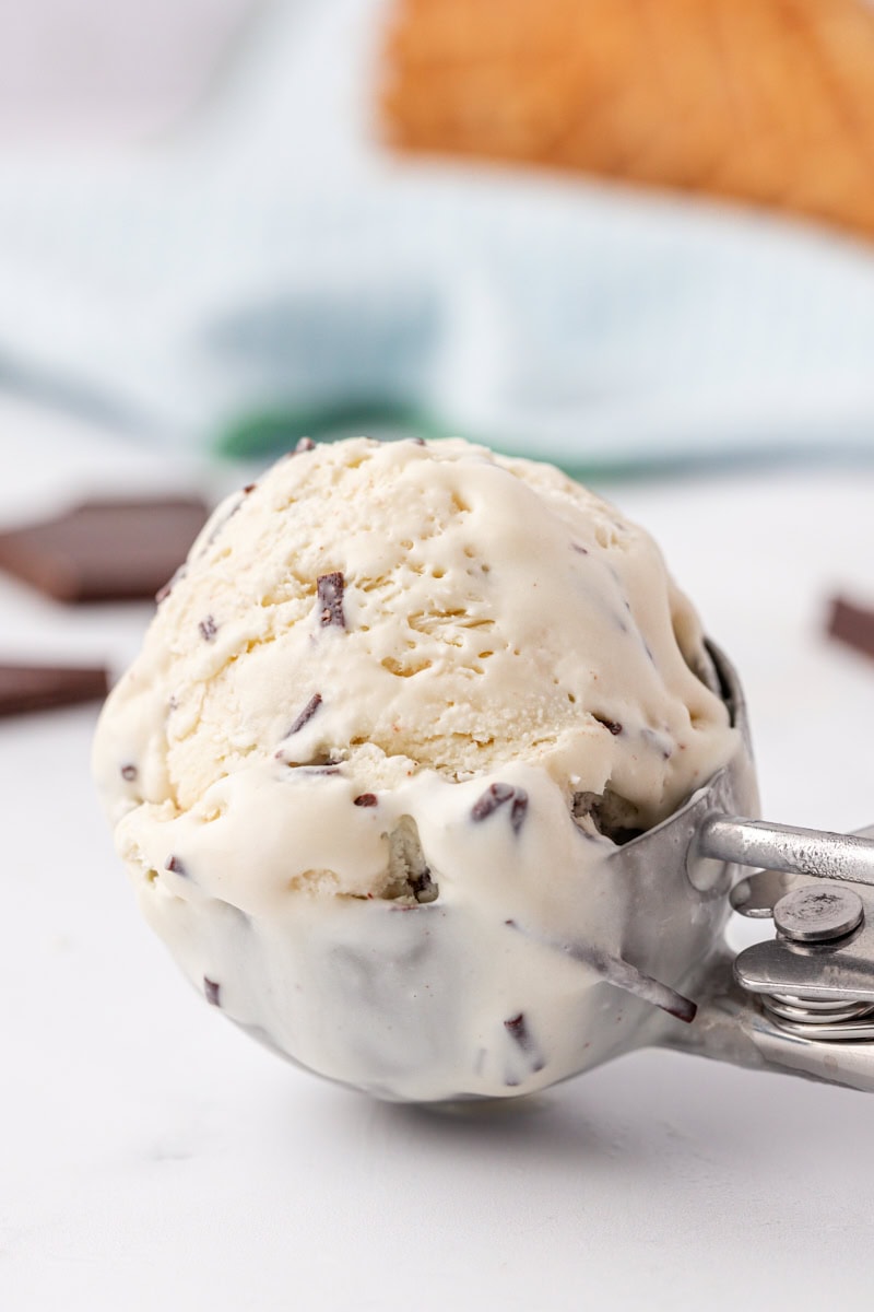 stracciatella ice cream in an ice cream scoop