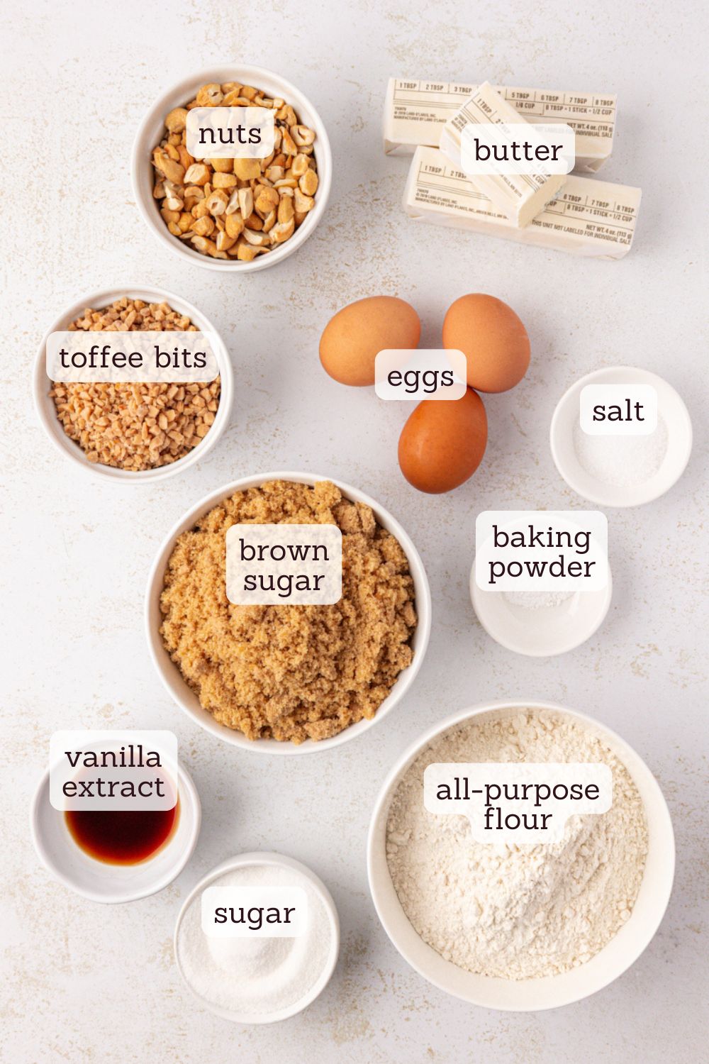 overhead view of ingredients for brown butter blondies