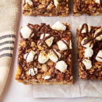 s'mores rice crispy treats on parchment paper